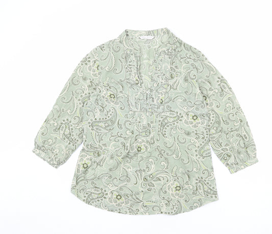 Marks and Spencer Womens Green Paisley 100% Cotton Basic Blouse Size 8 V-Neck