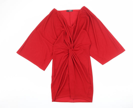 Quiz Womens Red Polyester A-Line Size 10 V-Neck Pullover - Twist Detail