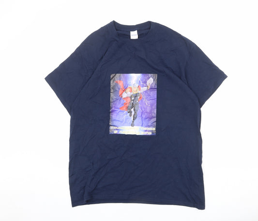 Marvel Mens Blue Cotton T-Shirt Size L Round Neck - Thor