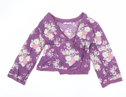 Moon River Womens Purple Floral 100% Cotton Wrap Blouse Size L V-Neck