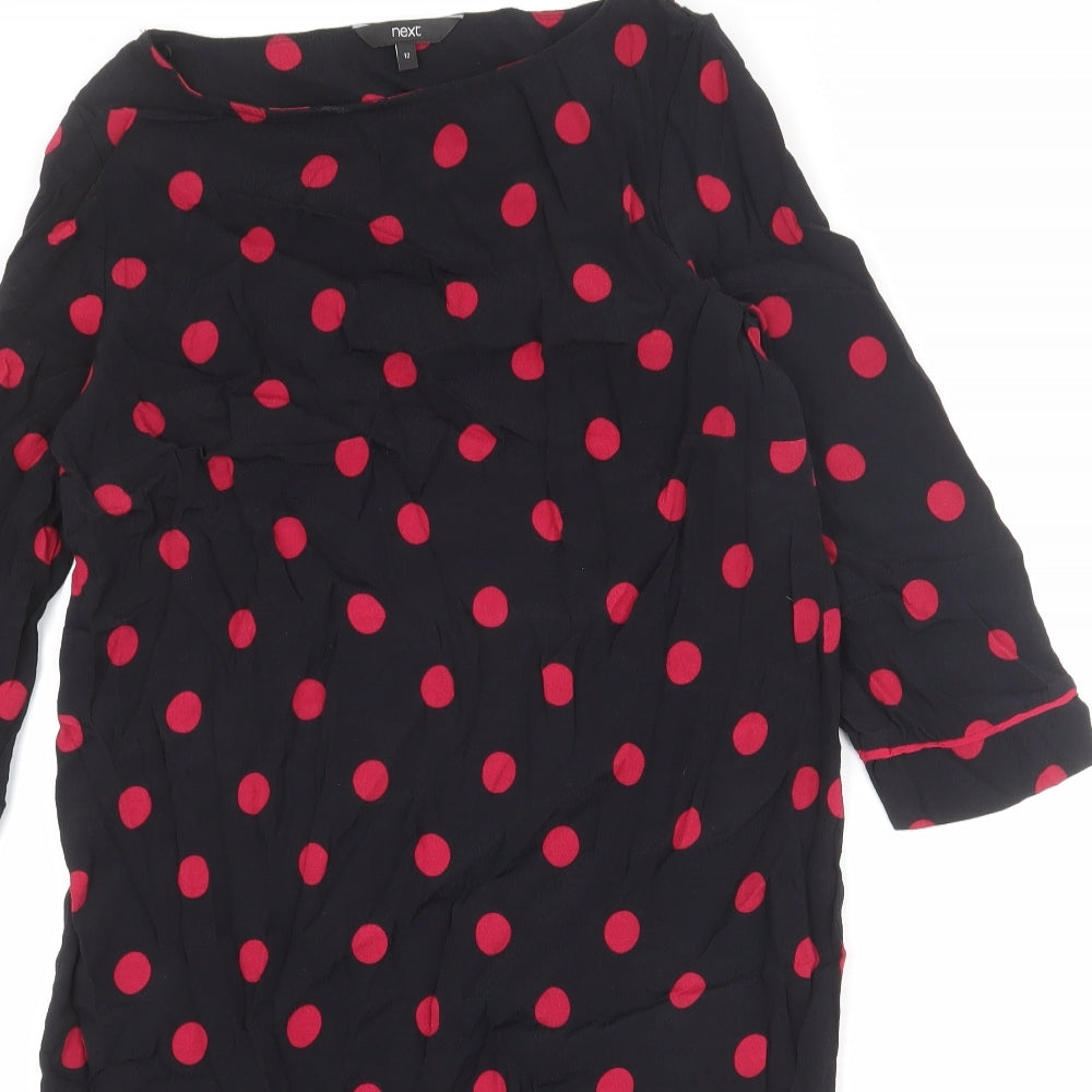 NEXT Womens Black Polka Dot Viscose Shift Size 12 Round Neck Pullover