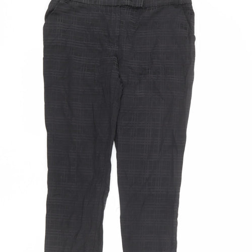 NEXT Womens Black Plaid Cotton Chino Trousers Size 14 L23 in Regular Zip