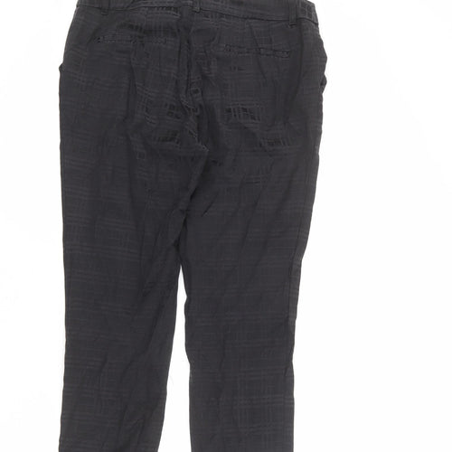 NEXT Womens Black Plaid Cotton Chino Trousers Size 14 L23 in Regular Zip