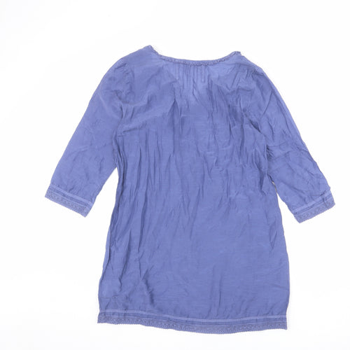 Deeday Womens Blue Cotton A-Line Size 10 V-Neck Pullover