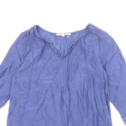 Deeday Womens Blue Cotton A-Line Size 10 V-Neck Pullover