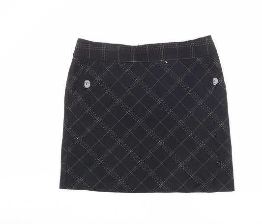 Marks and Spencer Womens Black Plaid Polyester A-Line Skirt Size 18 Zip
