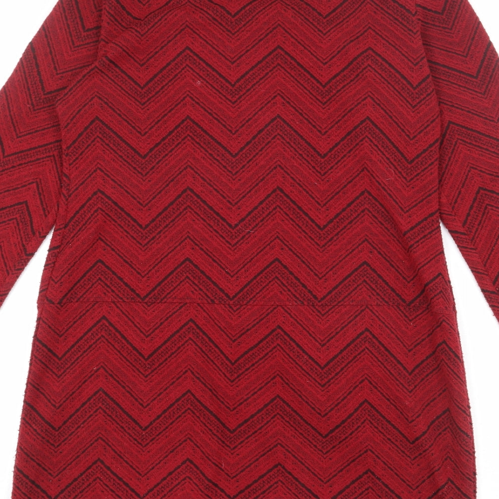 Blue Chameleon Womens Red Geometric Polyester A-Line Size 12 V-Neck Zip