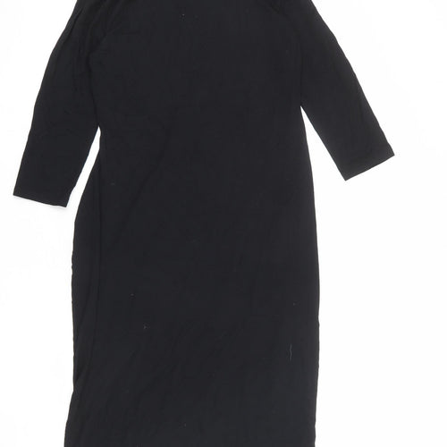 Marks and Spencer Womens Black Viscose A-Line Size 14 Round Neck Pullover