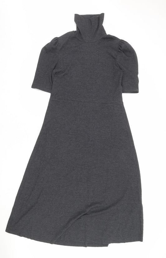 Zara Womens Grey Polyester Jumper Dress Size L High Neck Pullover