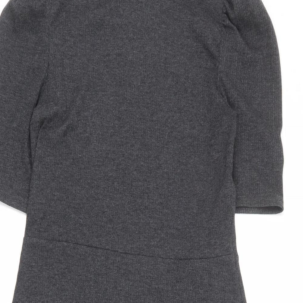 Zara Womens Grey Polyester Jumper Dress Size L High Neck Pullover