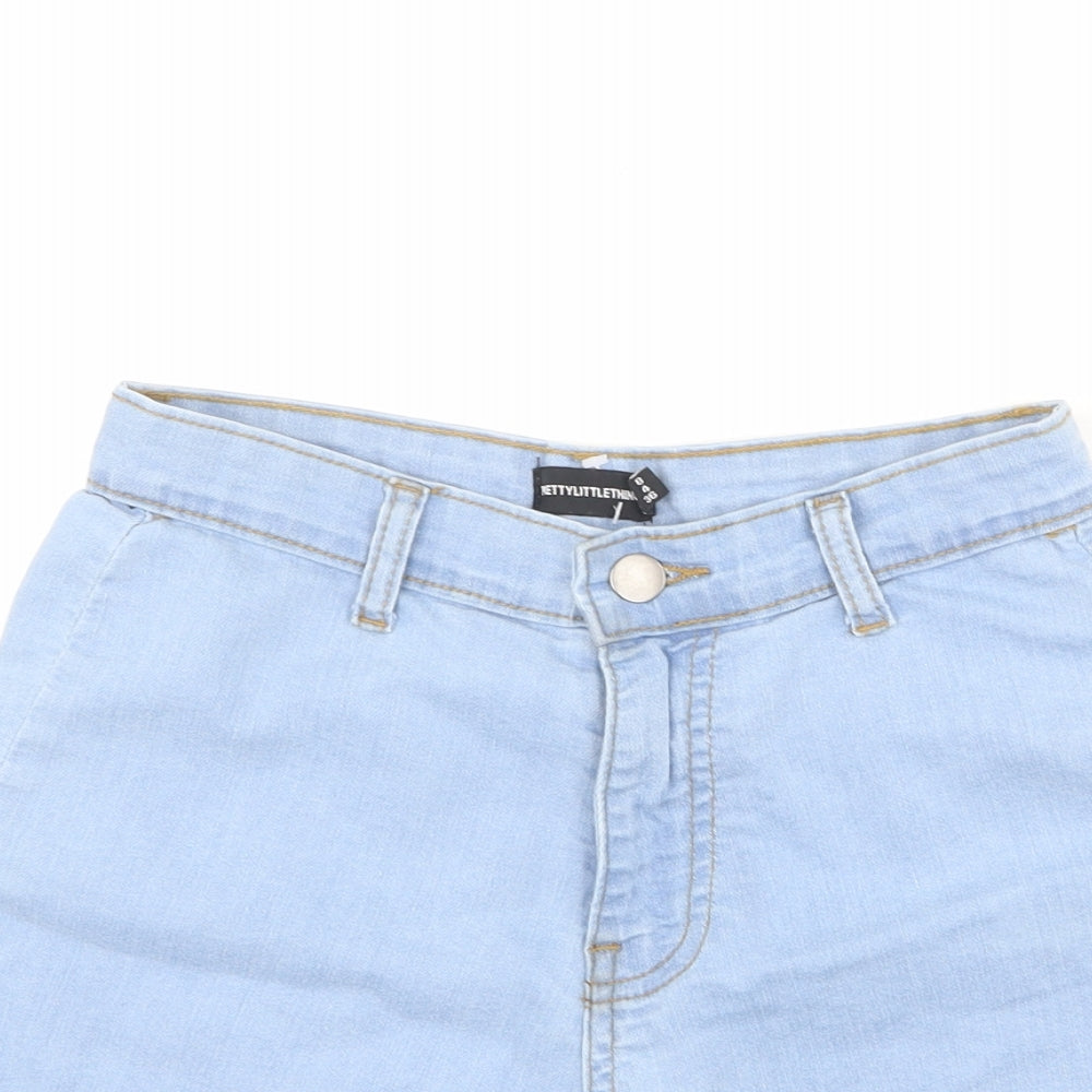 PRETTYLITTLETHING Womens Blue Cotton Boyfriend Shorts Size 8 L4 in Regular Zip