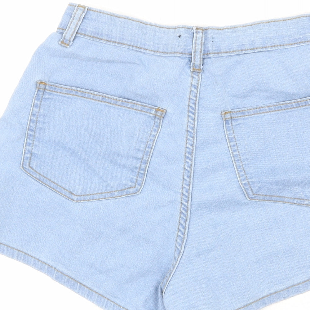 PRETTYLITTLETHING Womens Blue Cotton Boyfriend Shorts Size 8 L4 in Regular Zip