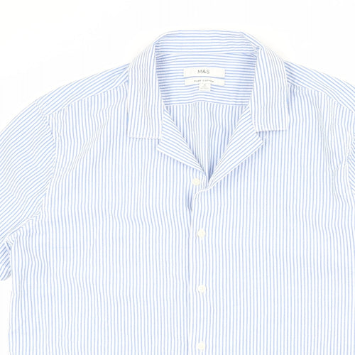 Marks and Spencer Mens Blue Striped Cotton Button-Up Size M Collared Button