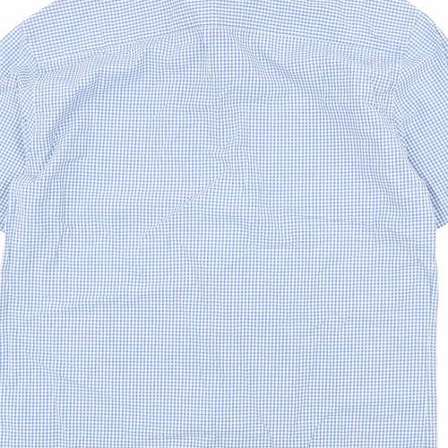 Marks and Spencer Mens Blue Check Cotton Button-Up Size M Collared Button