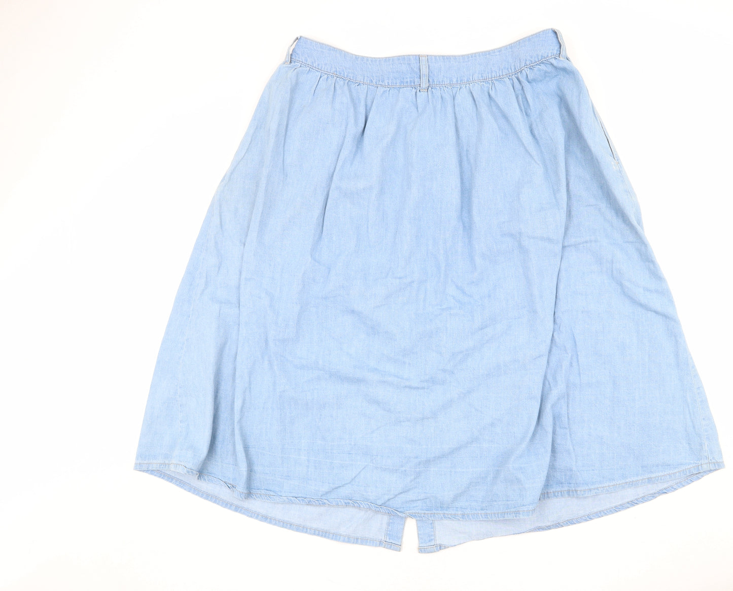 Crew Clothing Womens Blue Cotton A-Line Skirt Size 18 Button