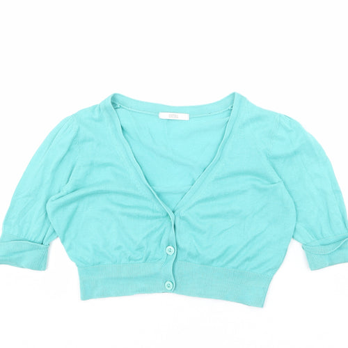 Marks and Spencer Womens Blue V-Neck 100% Cotton Cardigan Jumper Size 14