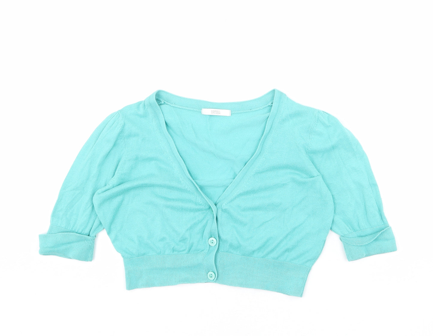 Marks and Spencer Womens Blue V-Neck 100% Cotton Cardigan Jumper Size 14