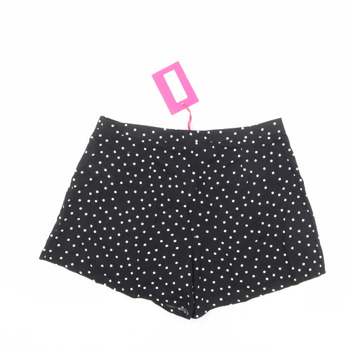 Boohoo Womens Black Polka Dot Viscose Basic Shorts Size 12 L3 in Regular Zip