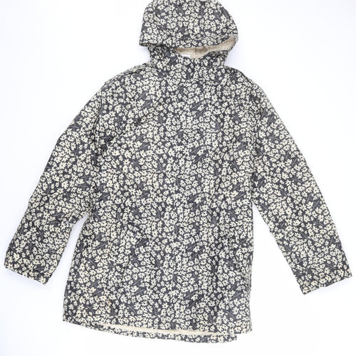Cotton Traders Womens Grey Floral Rain Coat Coat Size 16 Zip