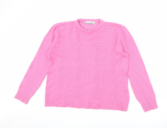 Pure & Natural Womens Pink Round Neck Acrylic Pullover Jumper Size M - Size M-L