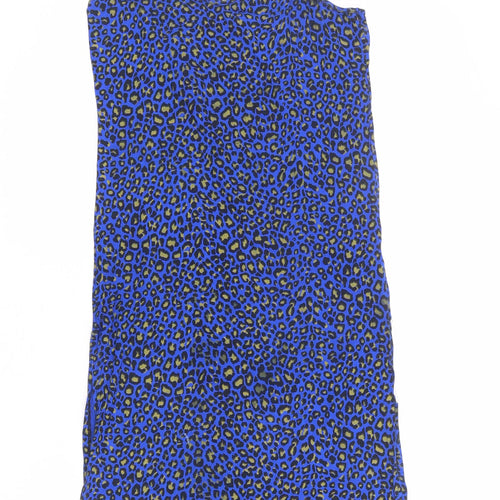 PRETTYLITTLETHING Womens Blue Animal Print Polyester Slip Dress Size 10 V-Neck Pullover - Leopard pattern