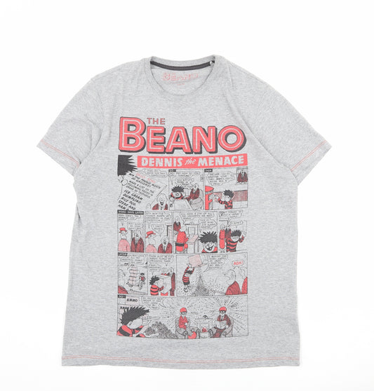 The Beano Mens Grey Polyester T-Shirt Size M Round Neck - Dennis the Menace