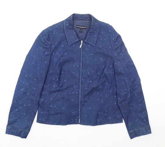 ESCADE SPORT Womens Blue Geometric Jacket Size 10 Zip - Stars Print