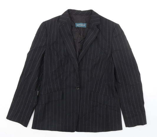 Yomanis Womens Black Striped Jacket Blazer Size 12 Button