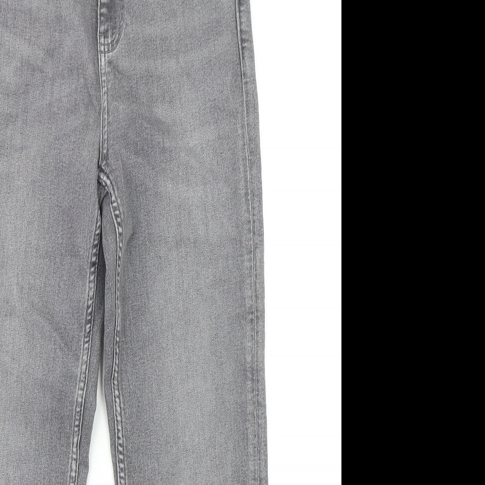 Marks and Spencer Womens Grey Cotton Straight Jeans Size 10 L26 in Regular Zip - Raw Hem