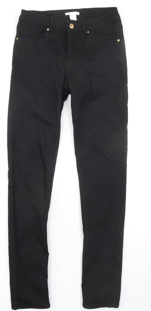 H&M Womens Black Cotton Skinny Jeans Size 8 L30 in Regular Zip