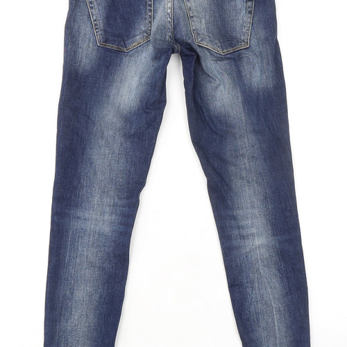 Topshop Womens Blue Cotton Skinny Jeans Size 24 in L26 in Regular Zip - Raw Hem