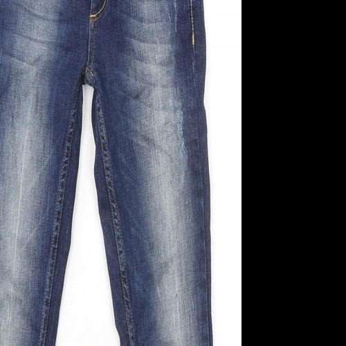 Topshop Womens Blue Cotton Skinny Jeans Size 24 in L26 in Regular Zip - Raw Hem