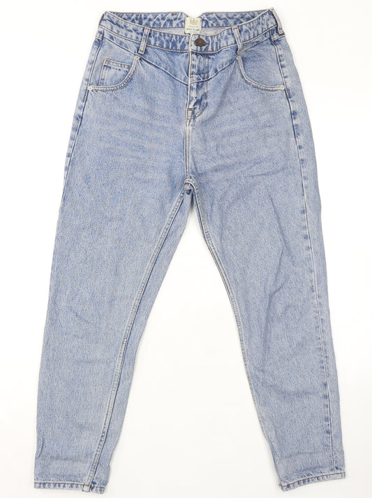 River Island Womens Blue Cotton Tapered Jeans Size 12 L28 in Regular Zip