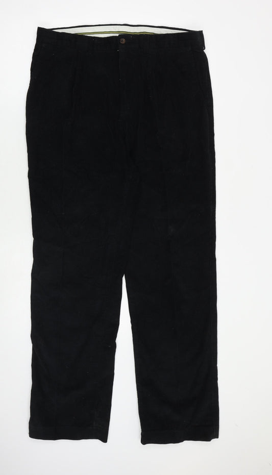 Marks and Spencer Mens Black Cotton Trousers Size 36 in L33 in Regular Zip