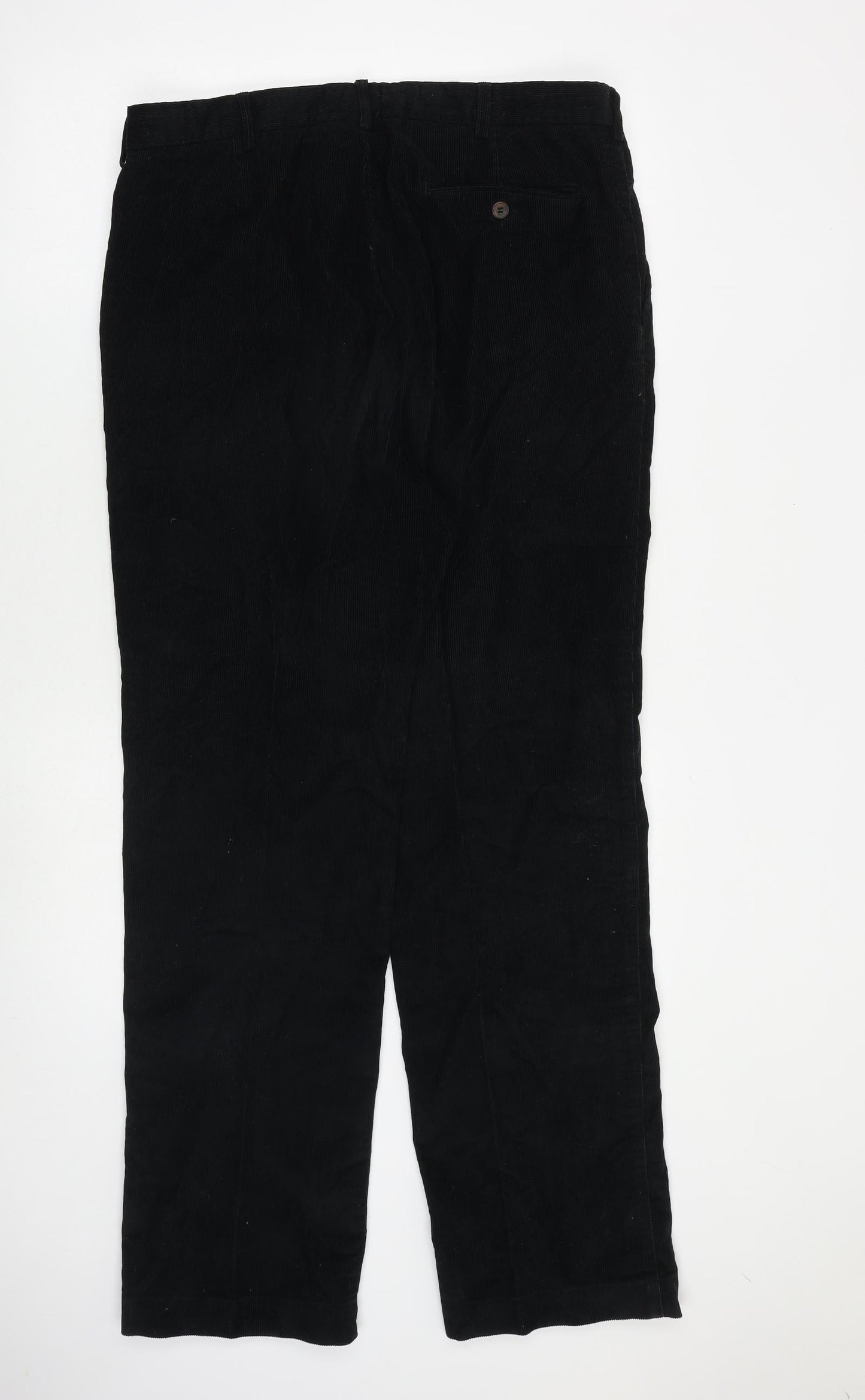 Marks and Spencer Mens Black Cotton Trousers Size 36 in L33 in Regular Zip