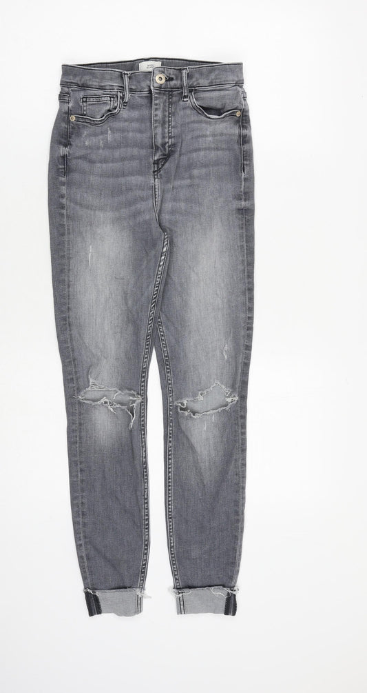 River Island Womens Grey Cotton Skinny Jeans Size 8 L26 in Regular Zip