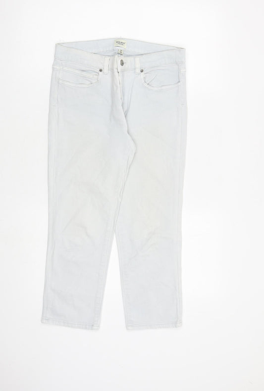 White Stuff Womens Grey Cotton Straight Jeans Size 10 L23 in Regular Zip