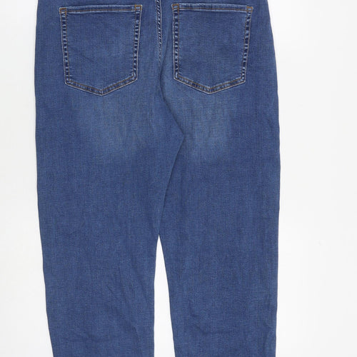 Per Una Womens Blue Cotton Straight Jeans Size 16 L25 in Regular Zip