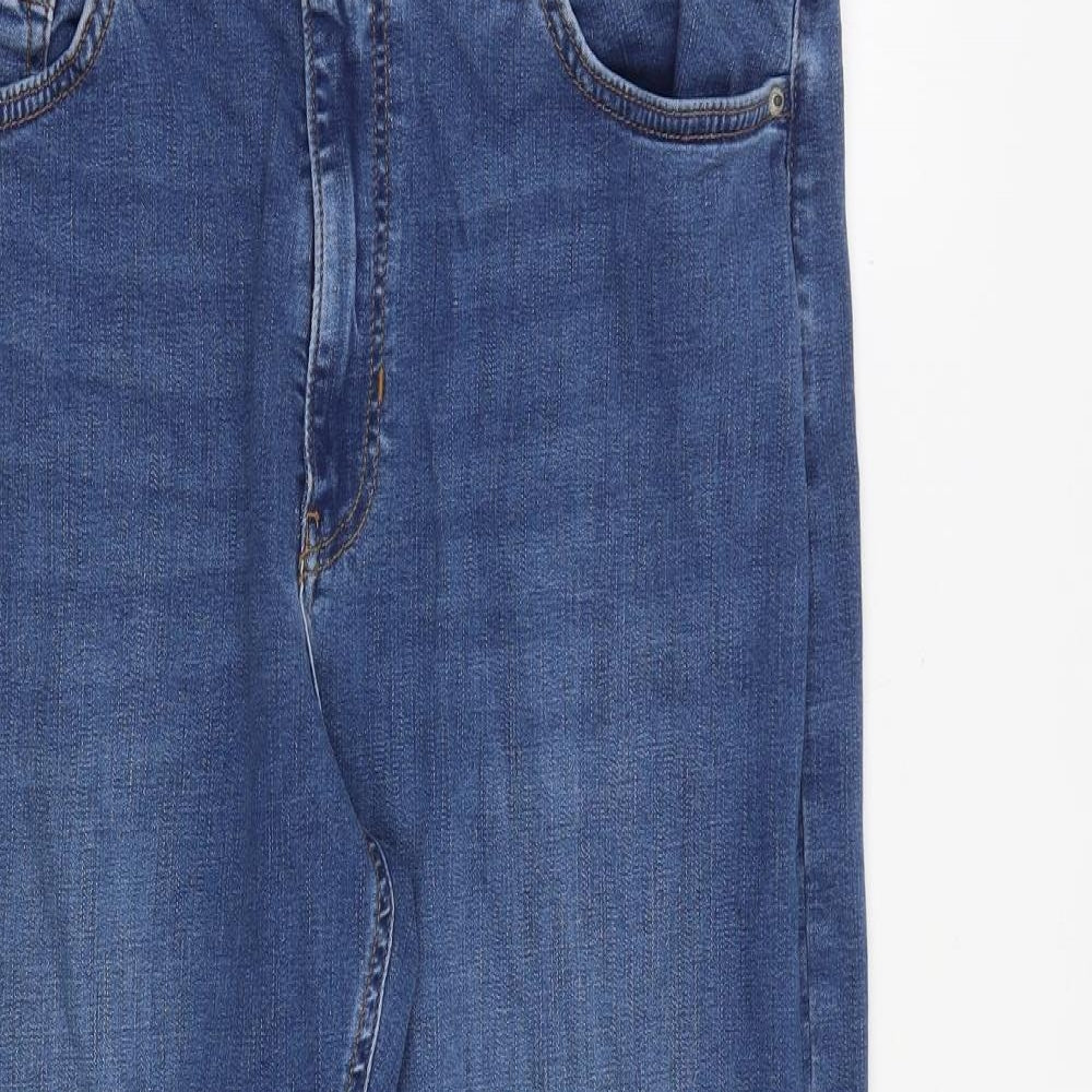 Per Una Womens Blue Cotton Straight Jeans Size 16 L25 in Regular Zip