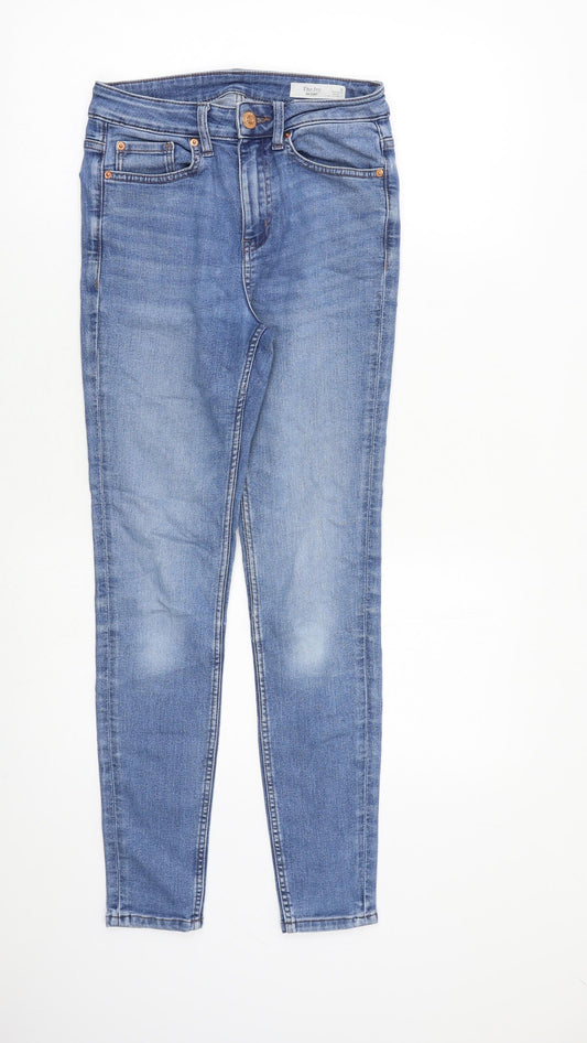 Marks and Spencer Womens Blue Cotton Skinny Jeans Size 6 L28 in Slim Zip