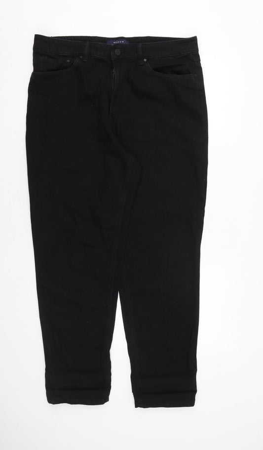 Waven Womens Black Cotton Mom Jeans Size 14 L29 in Regular Zip