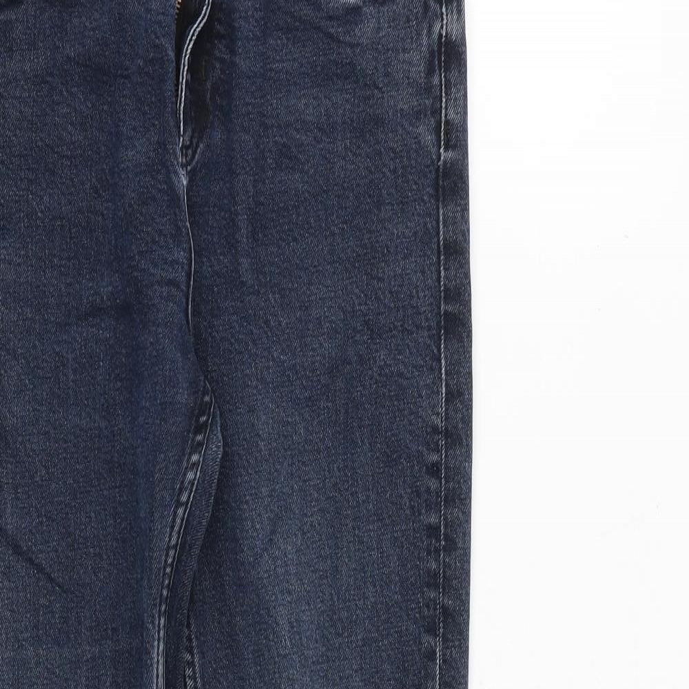 Zara Womens Blue Cotton Straight Jeans Size 8 L26 in Regular Zip - Raw Hem