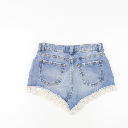 Miss Selfridge Womens Blue 100% Cotton Hot Pants Shorts Size 6 Regular Zip
