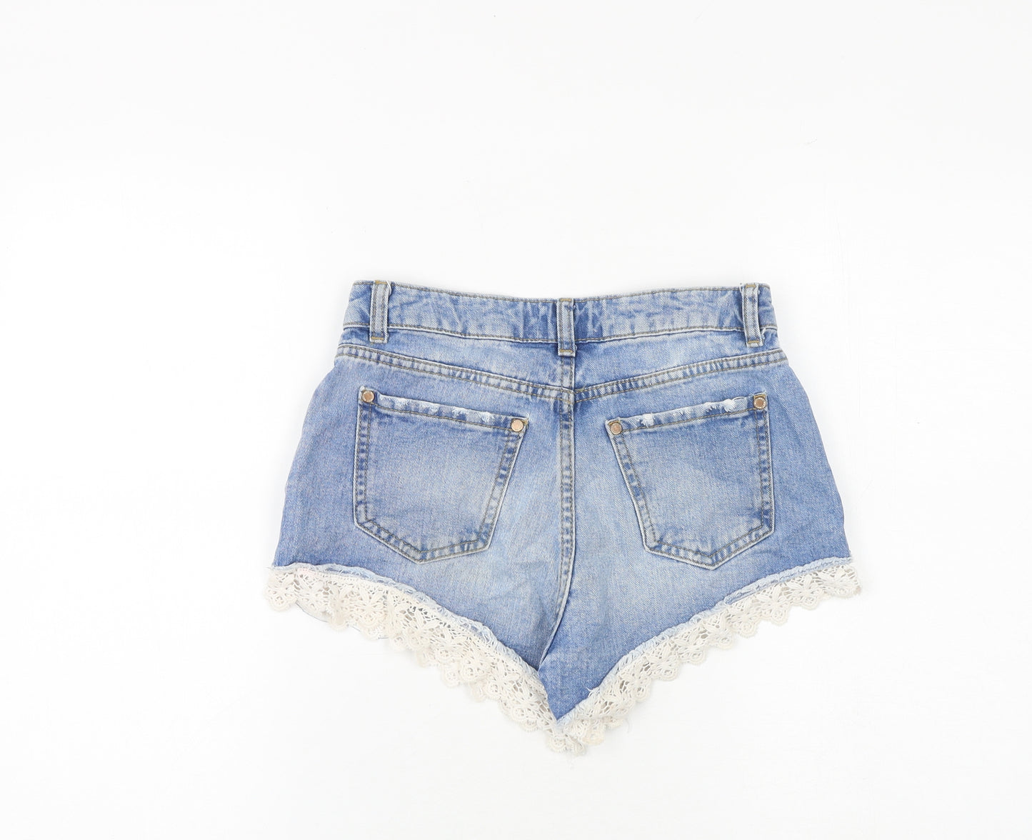 Miss Selfridge Womens Blue 100% Cotton Hot Pants Shorts Size 6 Regular Zip