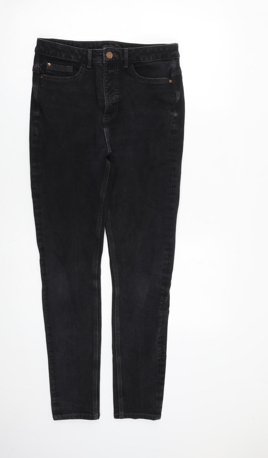 Marks and Spencer Womens Black Cotton Skinny Jeans Size 12 L29 in Regular Zip