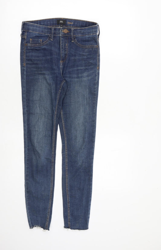 River Island Womens Blue Cotton Skinny Jeans Size 8 L27 in Regular Zip - Raw Hem