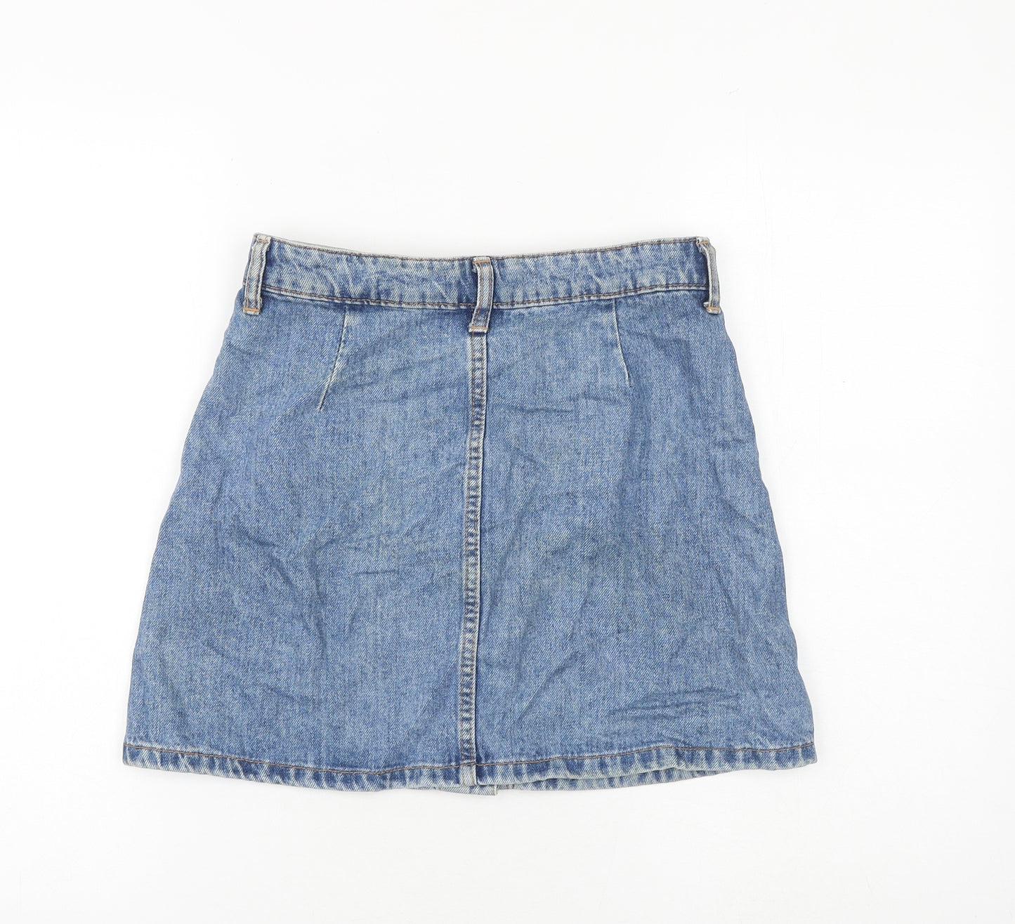Bershka Womens Blue Cotton Mini Skirt Size 6 Button
