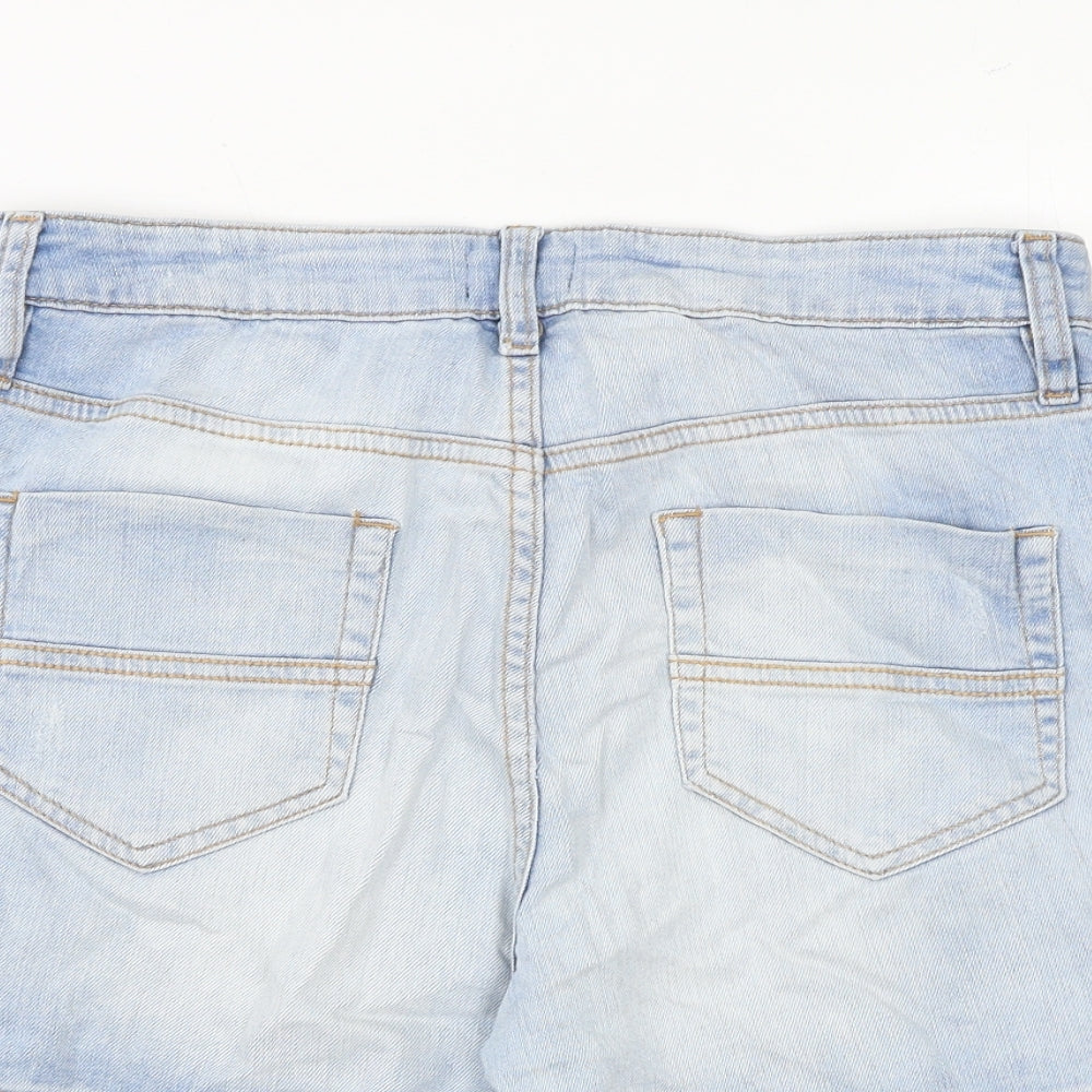 F&F Womens Blue Cotton Mom Shorts Size 12 L5 in Regular Zip - Distressed