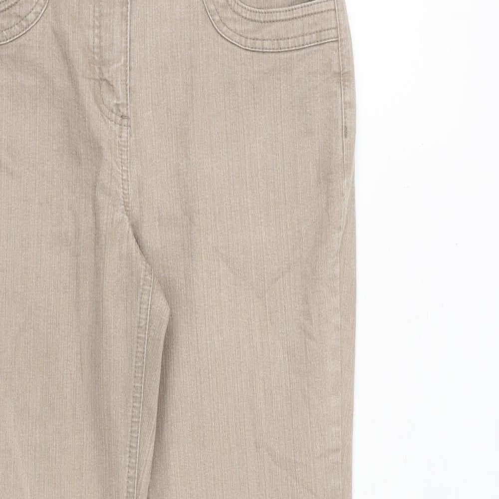 Per Una Womens Beige Cotton Bootcut Jeans Size 8 L30 in Regular Zip