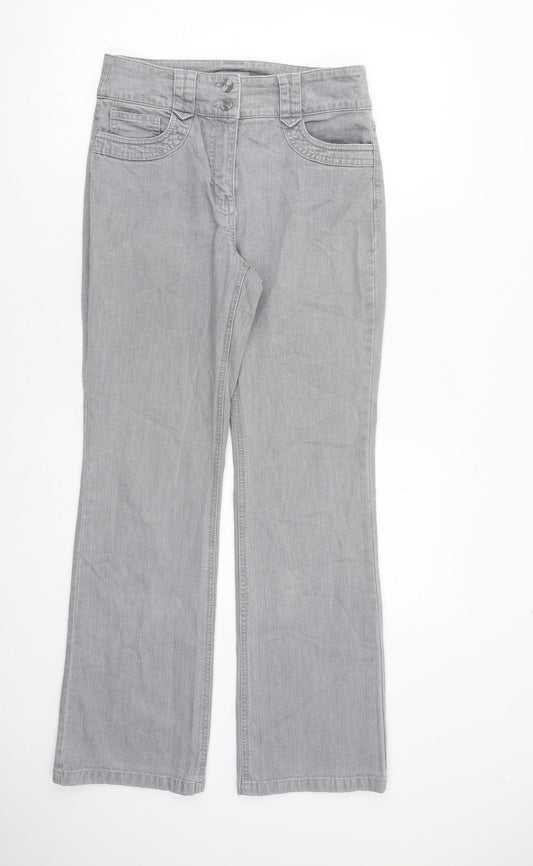 Per Una Womens Grey Cotton Bootcut Jeans Size 8 L30 in Regular Zip